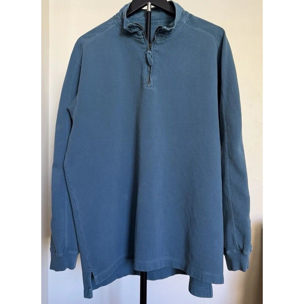 Men’s Territory Ahead Teal Blue Waffle 1/4 Zip Mock Neck Pullover Sweatshirt